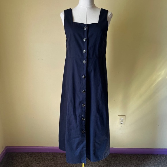 Earth Music & Ecology Premium Label Navy Button Front Midi Dress Women's Small - Picture 1 of 8